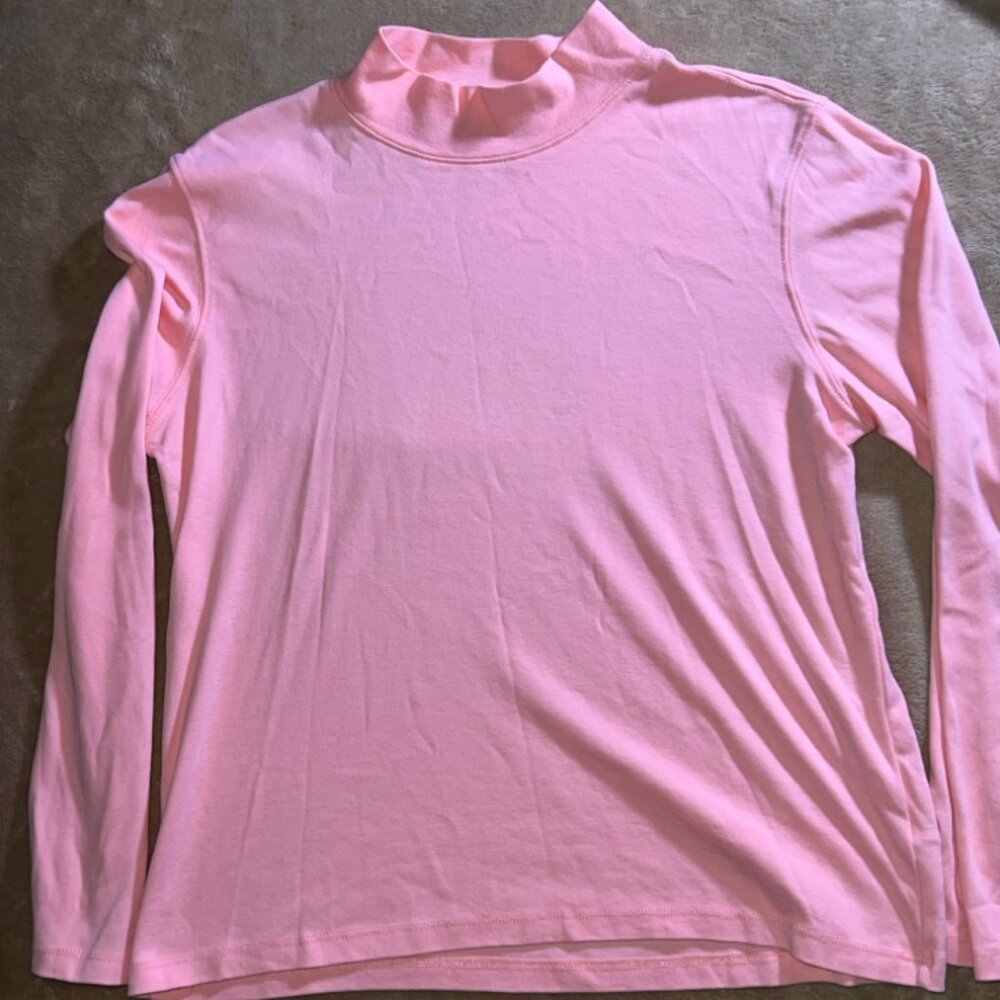 Rebecca Malone Women XL Peach Pink Cotton Blend Mock Neck Long Sleeve Shirt